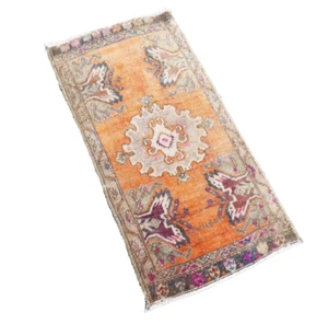 Pale Orange Handwoven Authentic Carpet , Vintage Turkish Small Rug - Picture 1 of 9