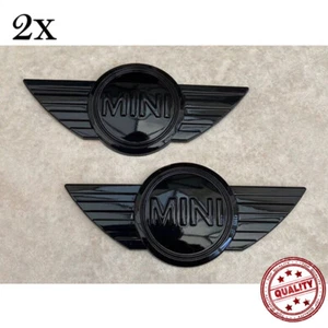 2x Mini Badge Logo Front Bonnet Rear Boot Gloss Black Metal Sticker Hood Cooper - Picture 1 of 1