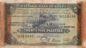 Ägypten 25 Piastres 5.8.1942 Serie L/68 zirkulierte Banknote FD - Bild 1 von 2