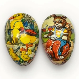 Vintage Paper Mache Easter Egg West Germany Bunny Duck Candy Container 3.5" L - Picture 1 of 8
