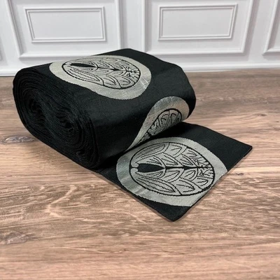 Cinturón Kimono Obi Brocado Japonés Vintage Diseño Hoja Negra y Plateada Foto 1 de 4