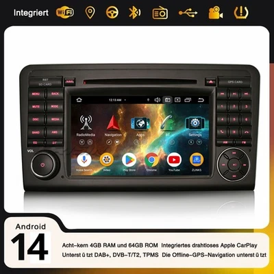 Carplay Android 14 DAB+ Autoradio GPS 4GB+64GB Wifi Mercedes ML/GL-Klasse W/X164 - Bild 1 von 4