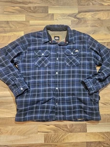Chaqueta de franela forrada Sherpa Dickies para hombre 2XL azul a cuadros ropa de trabajo con botones - Imagen 1 de 10