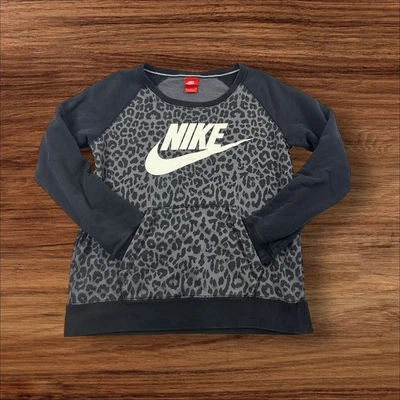 Nike Mujer Sudadera Mediana Cuello Redondo Pullover Estampado Leopardo Gris Negro Foto 1 de 4