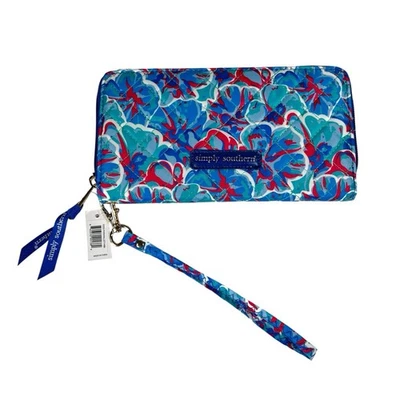 Cartera de teléfono Simply Southern con correa para la muñeca cremallera azul rojo pulsera Hibi Foto 1 de 4