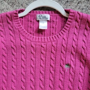 Vintage Lilly Pulitzer rosa 100 % Baumwolle klassischer adretter Pullover mit Zopfmuster Rundhalsausschnitt - Bild 1 von 8