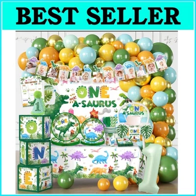 One a Saurus Birthday Party Decor Pack - 110 Balloons, Plates, and More for Boys - Image 1 of 4