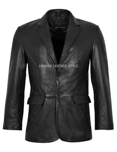 Harold New Tailored Fit Smart Look Style 2 Button Blazer Coat Black Napa Leather - Picture 1 of 5