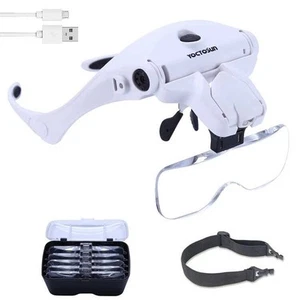 LED Head Magnifier, Rechargeable Hands Free Headband Magnifying Glasses with ... - Bild 1 von 9