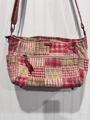 Bolsa tiracolo acolchoada Bella Taylor patchwork xadrez vermelha bronzeada bolsa de ombro - Imagem 1 de 4