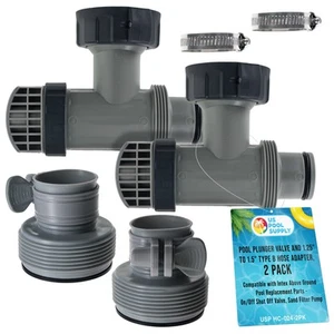 U.S. Pool Supply 2 Pack Pool Plunger Valve and 1.25" to 1.5" Type B Hose Adapter - Picture 1 of 5