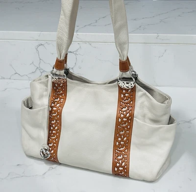 Brighton Leather Shoulder Bag Cream Brown Tan Callie Pocket Tote - Image 1 of 4