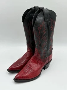 Justin Boots L4772 Teju Lizard Pointed Toe Boots Women’s Size 6.5 B Red & Black - Picture 1 of 14