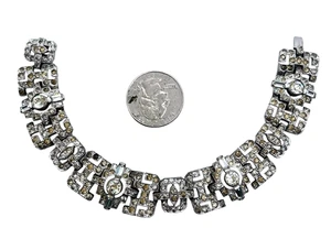 Gorgeous Signed KTF, Trifari, Art Deco Rhinestone Encrusted Bracelet - Picture 1 of 6