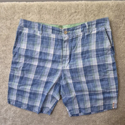 Tommy Bahama Linen Shorts Mens 38 Blue Plaid Hawaiian Beach Coastal Preppy Surf - Image 1 of 4