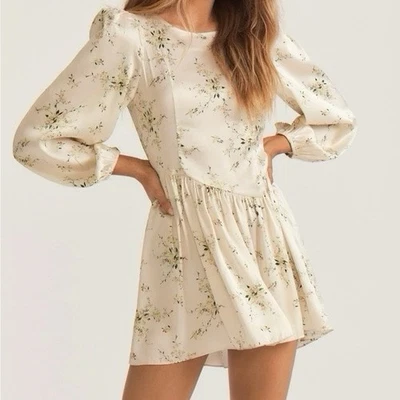 Mini Vestido LoveShackFancy Garcia Cuello Redondo Botón 8 Amarillo Canario Estampado Floral Foto 1 de 4