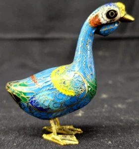 Vintage Chinese Cloisonne Enamel Brass Goose Figurine Symbol of Love & Loyalty - Picture 1 of 10