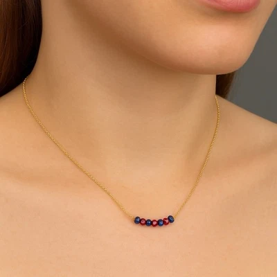 Vintage Ruby Sapphire Necklace Estate Fine Jewelry Pre-Owned 14K Yellow Gold - Image 1 of 4