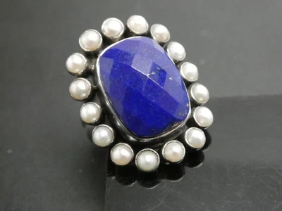ANILLO NICKY BUTLER Lapislázuli Piedras Preciosas y Perlas Plata de Ley 925 Talla 6 Foto 1 de 4