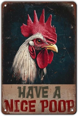 Винтажные металлические знаки Chickens Have A Nice Poop 12x8 дюймов смешной металл с курицей  - Изображение 1 из 4