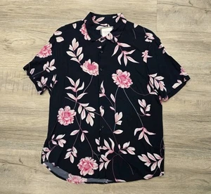 Denim & Flower Ricky Singh Hawaiian Shirt Womens Large Navy Pink Floral Viscose - Picture 1 of 15