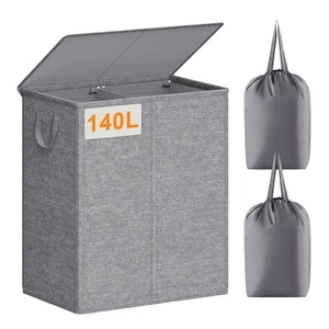 140L Wäschekorb 2-teilig, Doppel Wäschekorb mit Deckel, große Schmutzkl... - Bild 1 von 7