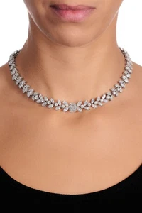 10 Ct Emerald Cut Simulated Diamond Tennis Choker Necklace 14k White Gold Plated - Picture 1 of 9