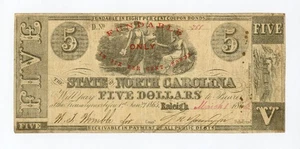1862 Cr.86a $5 The State of NORTH CAROLINA Note - CIVIL WAR Era - Picture 1 of 2