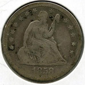 1858-O Seated Liberty Silver Quarter - New Orleans Mint - P799 - Picture 1 of 2
