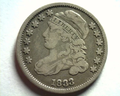 1833 BUST DIME VARIETY 5 VERY FINE+ VF+ NICE ORIGINAL COIN BOBS COINS FAST SHIP - Image 1 of 2