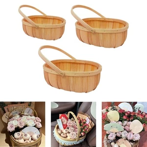 Wood Bread Basket Picnic Basket with Handle for Snacks Multifunctional - Picture 1 of 14