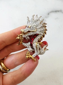 Swarovski Gold Plated Red Crystal Dragon Brooch - Picture 1 of 3