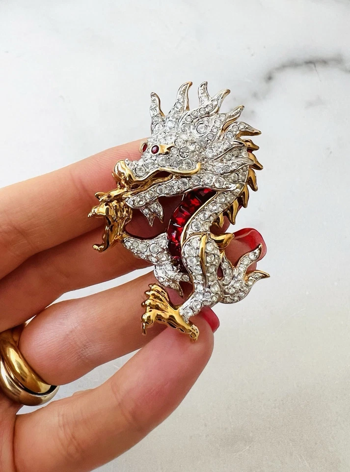 Swarovski Gold Plated Red Crystal Dragon Brooch - Image 1 of 3