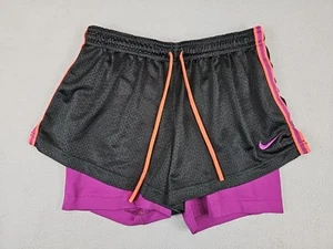 Nike Pro Dri Fit Shorts Women's Medium Black Double Up Gym Training 654772 - Picture 1 of 6