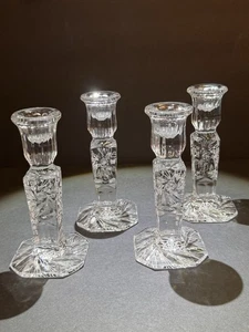 4 Vintage Candlesticks 6" 24% Lead Crystal Pinwheel Hand Cut Made Poland - Picture 1 of 10