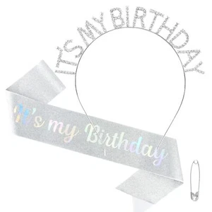 It's My Birthday Sash & Birthday Headband Set Princess Birthday Sash and Tiar... - Picture 1 of 8