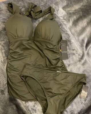 Tankini halter adelgazante Lauren Ralph Lauren superior e inferior verde talla 8 Foto 1 de 4