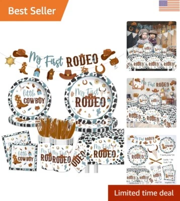 Suministros de cumpleaños temáticos de vaquero azul occidental - perfectos para el primer rodeo de los niños Foto 1 de 4