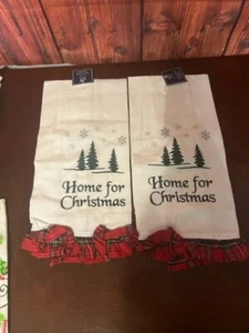 C&F Home Kitchen Towel Set - Home For Christmas Design Cotton Plaid Ruffle - Picture 1 of 7