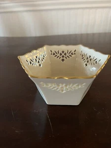 Vintage Lenox Shelburne Hexagonal Bowl Pierced Hearts 24K Gold Trim Orig Sticker - Bild 1 von 6