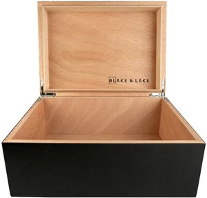 Large Wooden Box with Hinged Lid - Wood Storage Box with Lid - Black Stash Box - Picture 1 of 6