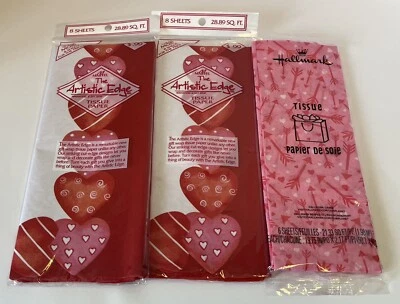 mixed lot 3 packages Valentine’s Day tissue paper red pink white hearts arrows - Image 1 of 4