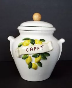 Vintage Italian Intrada Majolica Jar With Lid; Green Leaf & Lemon Motif - Picture 1 of 8