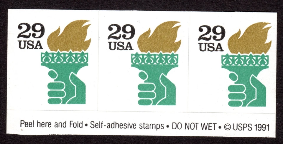 Scott #2531Ab Liberty Torch 3 Booklet Stamps - MNH w/Peel Here - Image 1 of 1