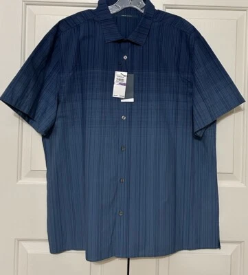 NWT Perry Ellis size XXL copen blue striped short sleeve button up shirt mens - Image 1 of 4