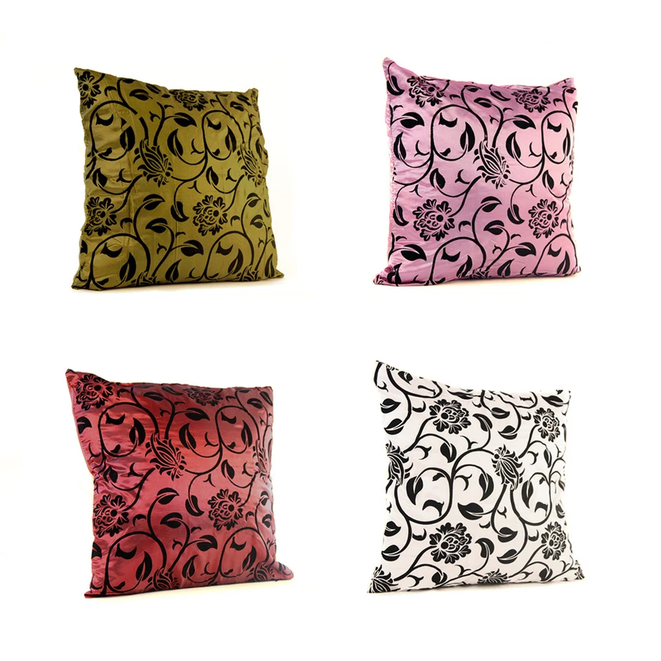 2PCS X FLOCK DAMASK CUSHION COVERS CUSHION CASE 45x 45cm 4 COLOURS HOME DECOR - Image 1 of 1