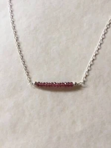 Natural Red Garnet Rondelle Gemstone Brass Curb Chain 18" Bar Necklace For Girls - Picture 1 of 6