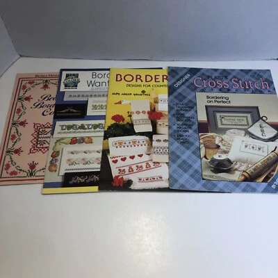Lote de 4 libros surtidos con patrones de punto de cruz bordes a cuadros colores verdaderos Foto 1 de 4