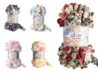 ALIZE PUFFY FINE COLOR Wolle Handstricken ohne Nadel 100g Farbauswahl multicolor