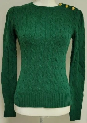 Ralph Lauren Rugby Green Cable Knit Sweater Shoulder Buttons Wool/Cashmere Sz M - Image 1 of 4